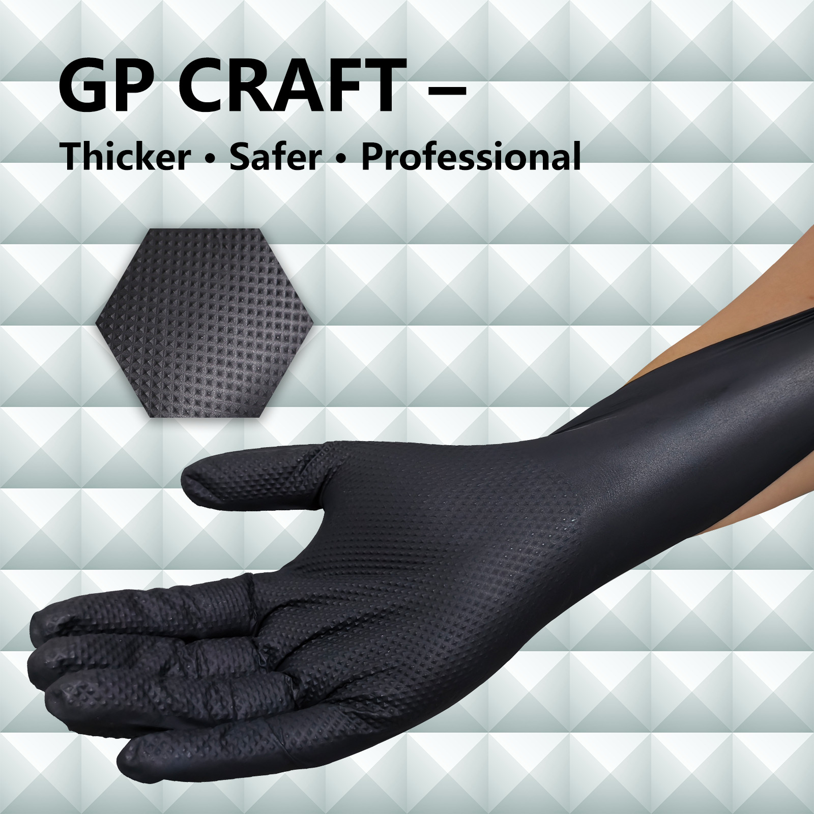 Heavy Duty 8 Mil Black Nitrile Disposable Gloves Raised Diamond Texture