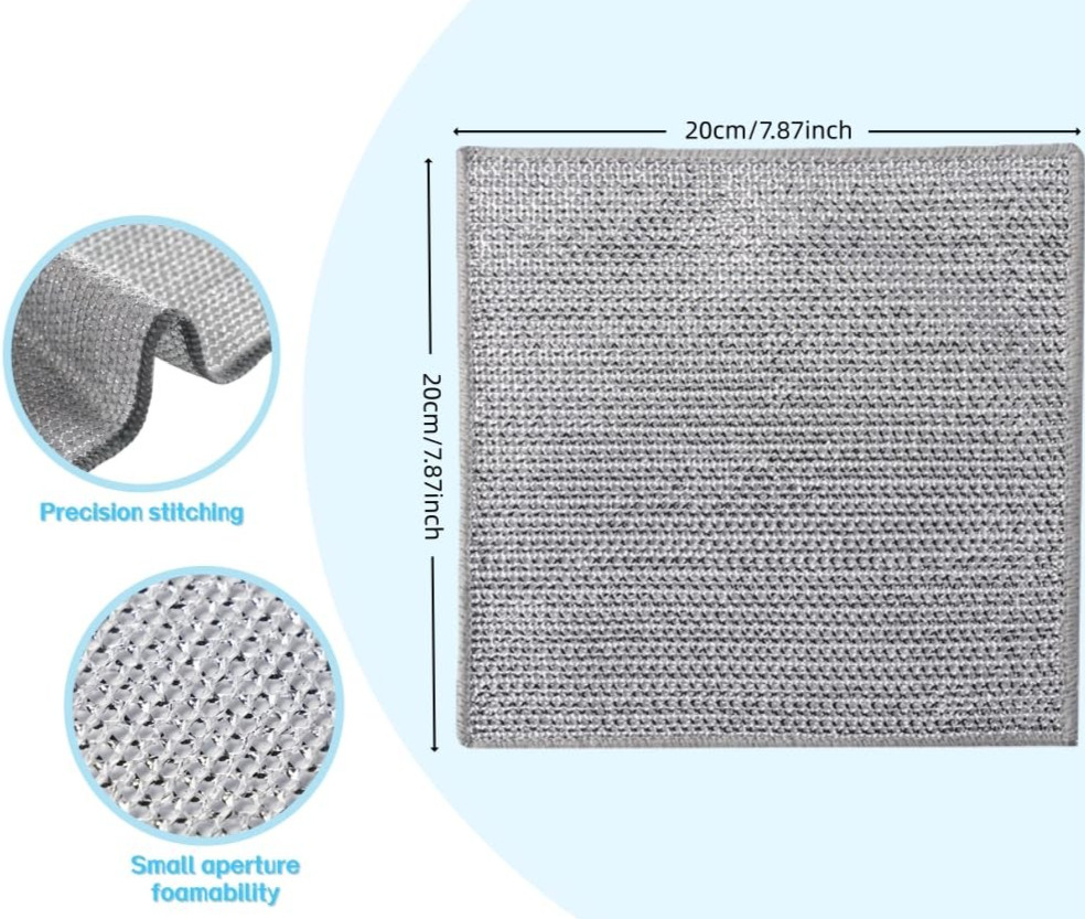 6 Pack Silver Mesh Scrubber Rag Heavy Duty Non Scratch Metal Wire Dish Cloths