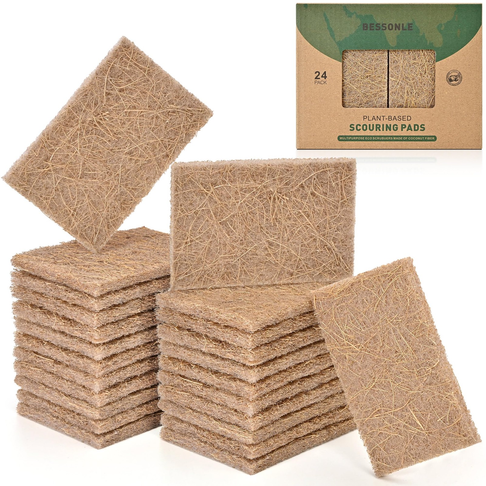 24 PCS Natural Scouring Pads Heavy Duty Sisal Fiber Sponges Compostable Dish