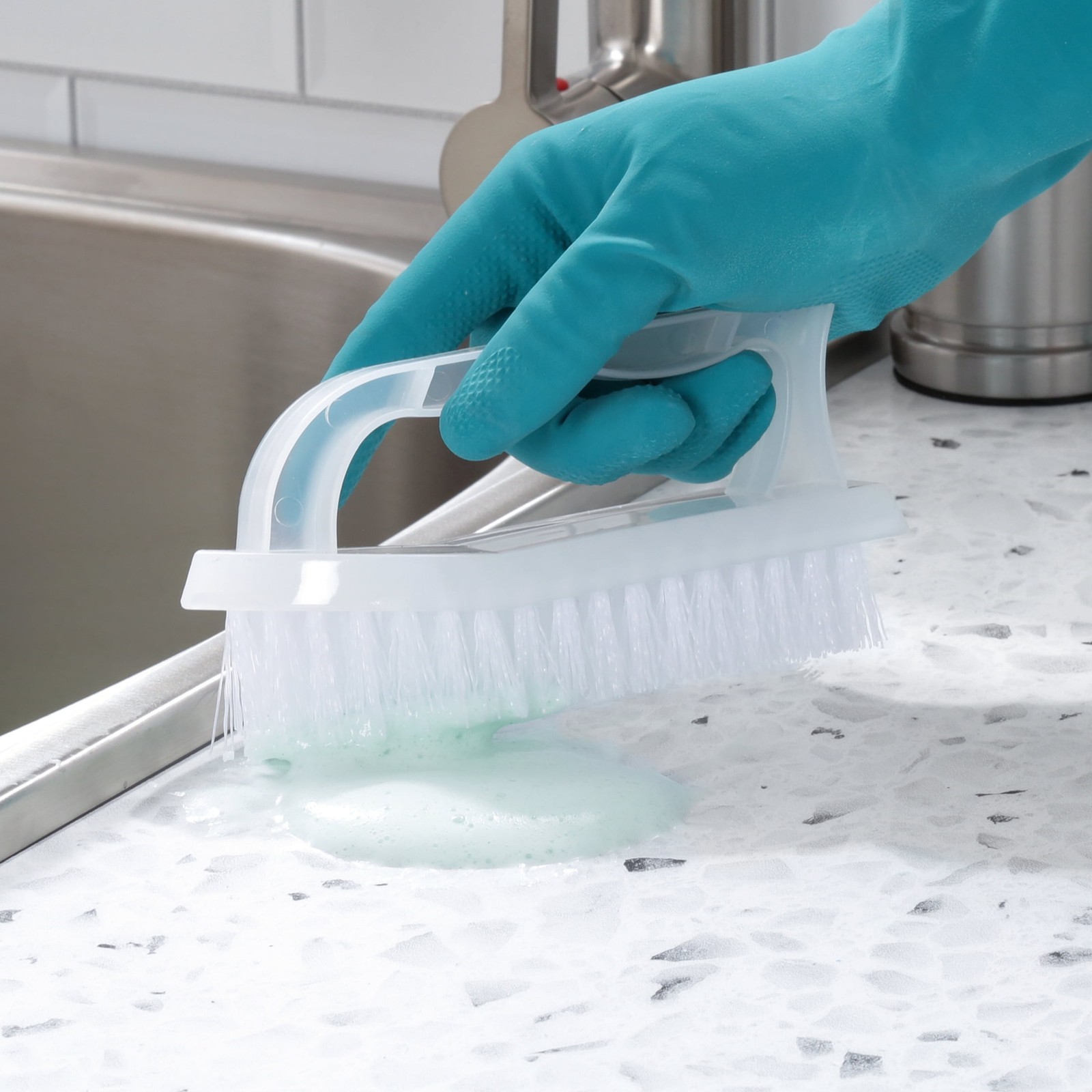 (8 pack)Iron Handle Multi-Purpose Cleaning Scrub Brush, White, 1 Count