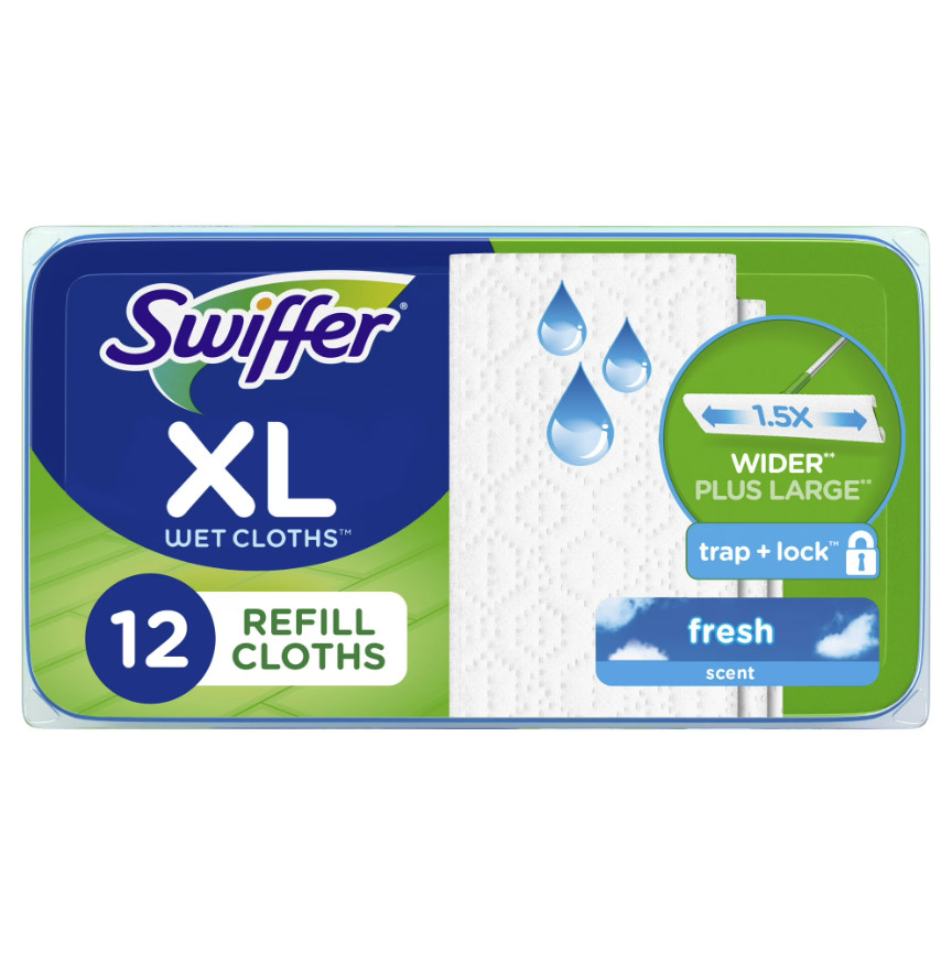 Mop XL Wet Pads Refill Fresh Scent Floor Cleaning Cloths 12 Count Pack