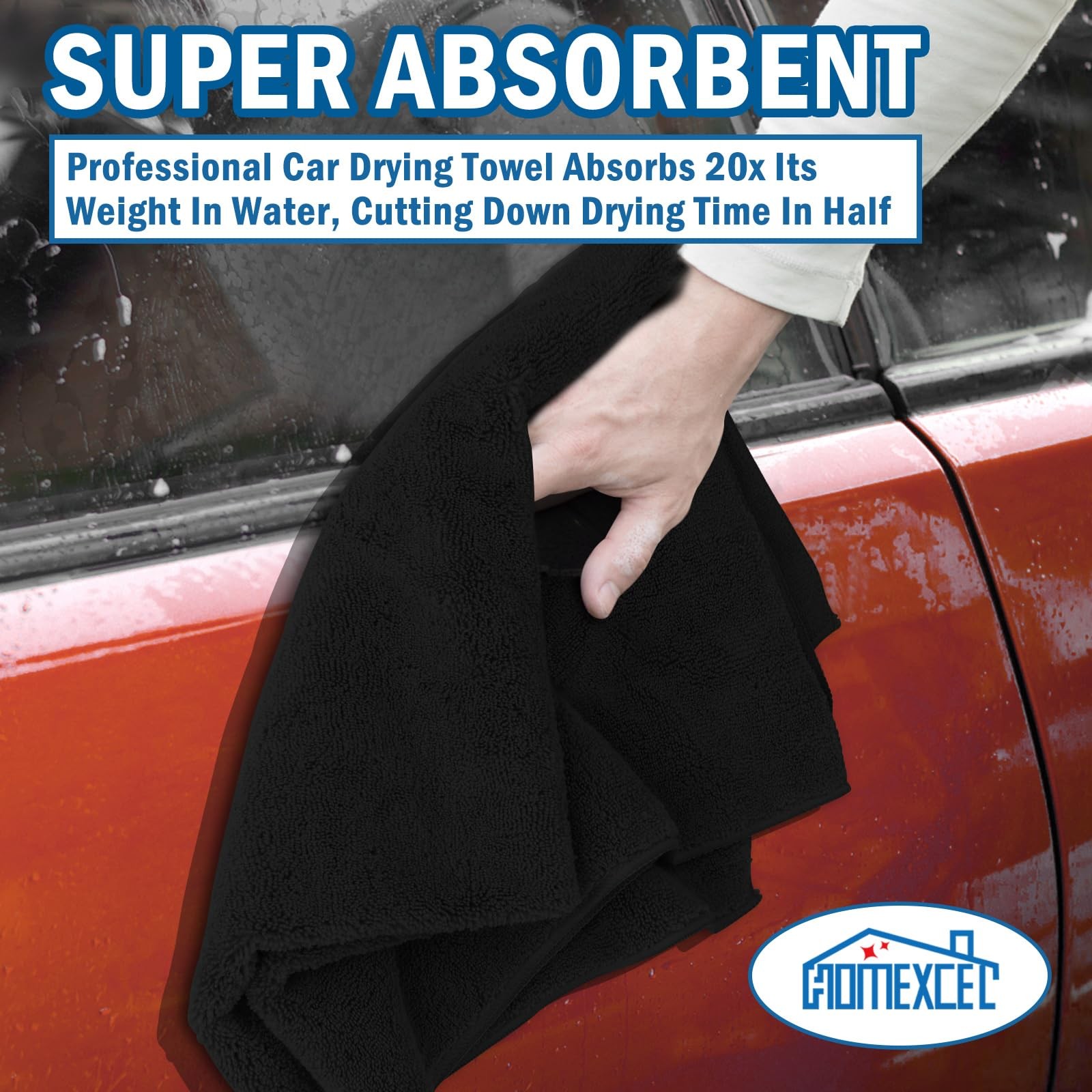 HOMEXCEL Professional Large Microfiber Car Drying Towels 31 x 24 Inch, Black