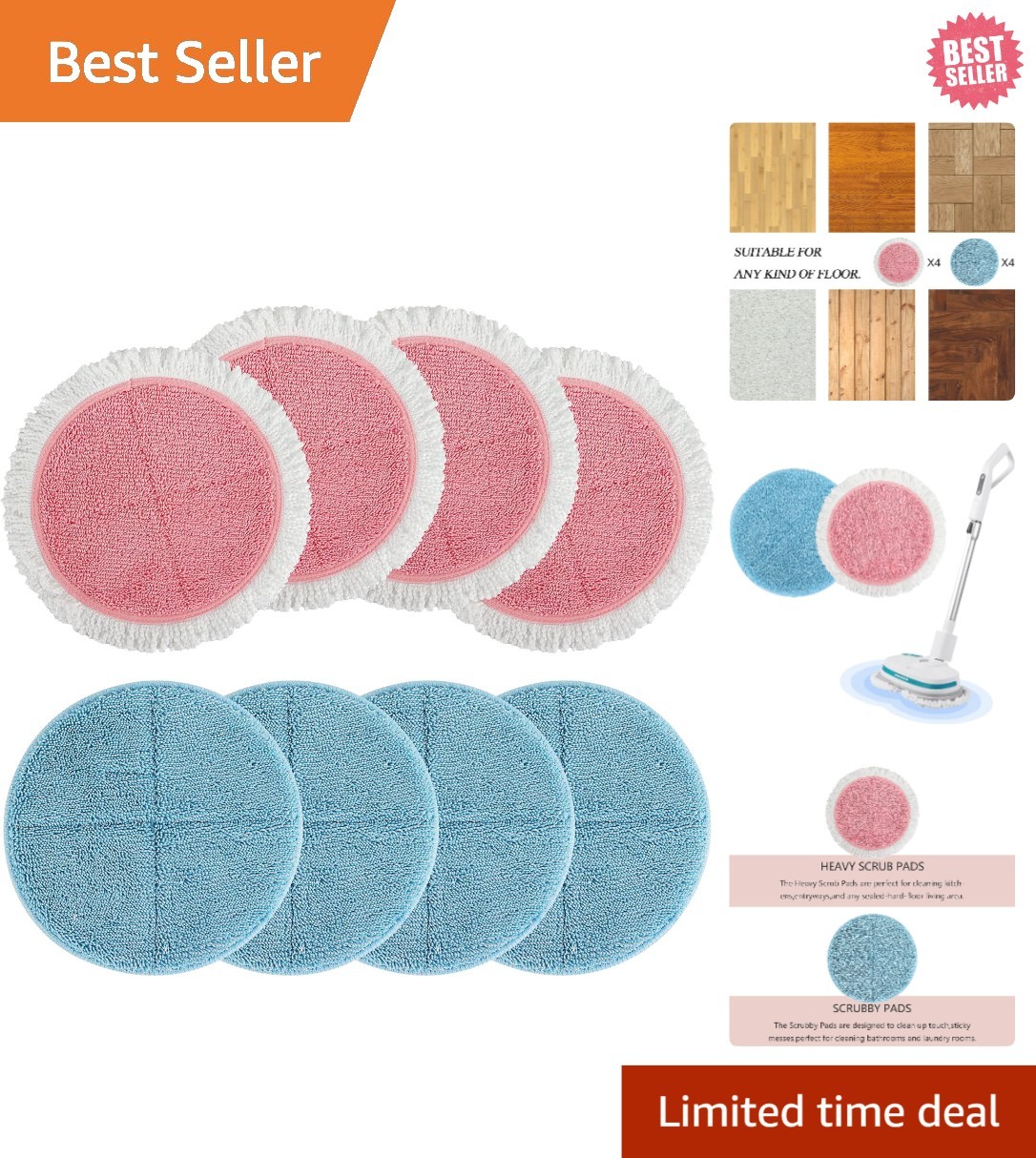 8 Pack Spin Mop Pads – 7.28in Microfiber Refills for Perfect Floor Cleaning