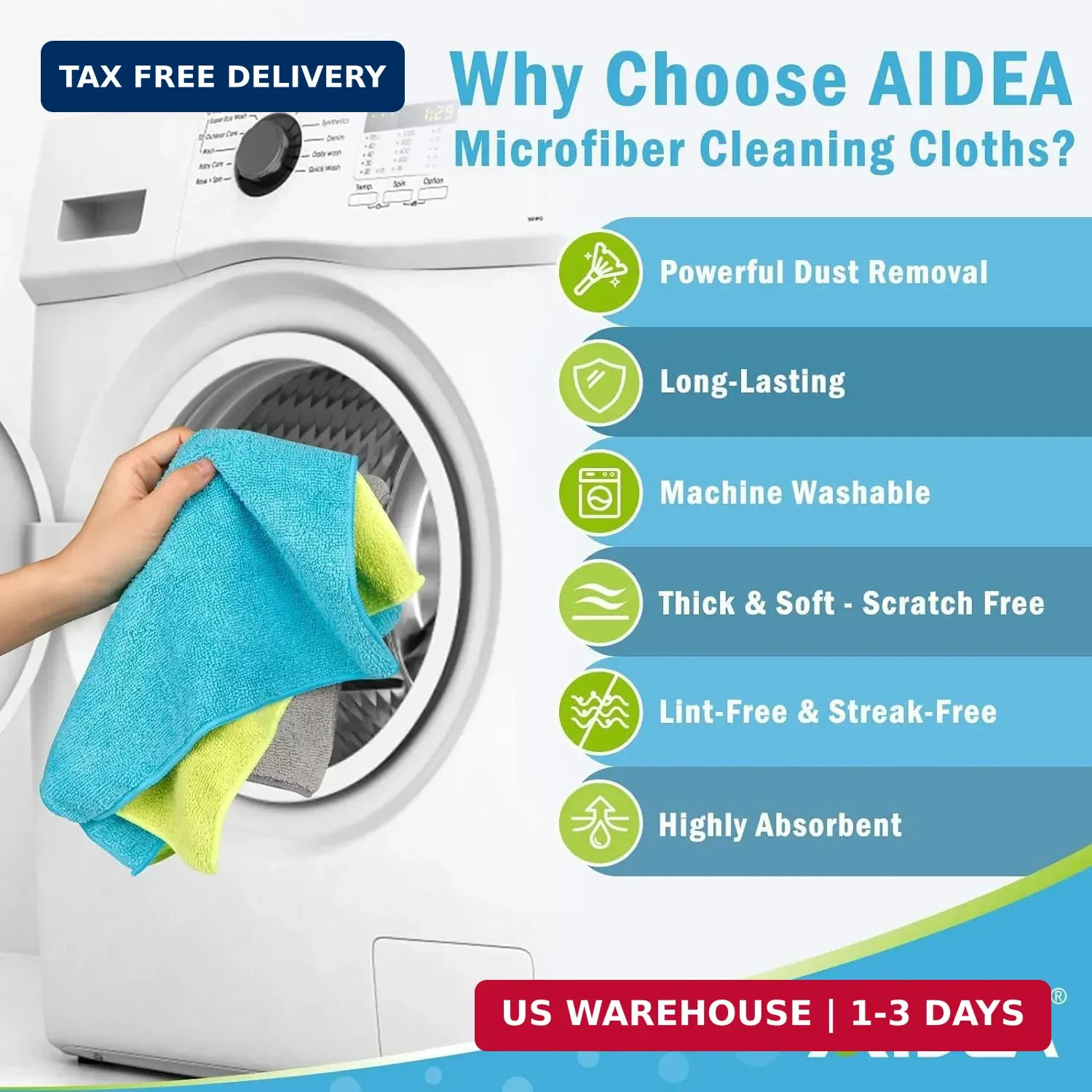 AIDEA Microfiber Cleaning Cloth-50PK, Microfiber Towels for Cars 12″x12″ | Soft
