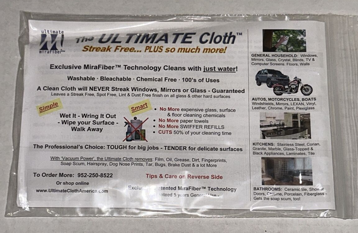 THE ULTIMATE CLOTH MiraFiber STREAK LINT DUST FREE! NO Scratches Cleans w/ Water