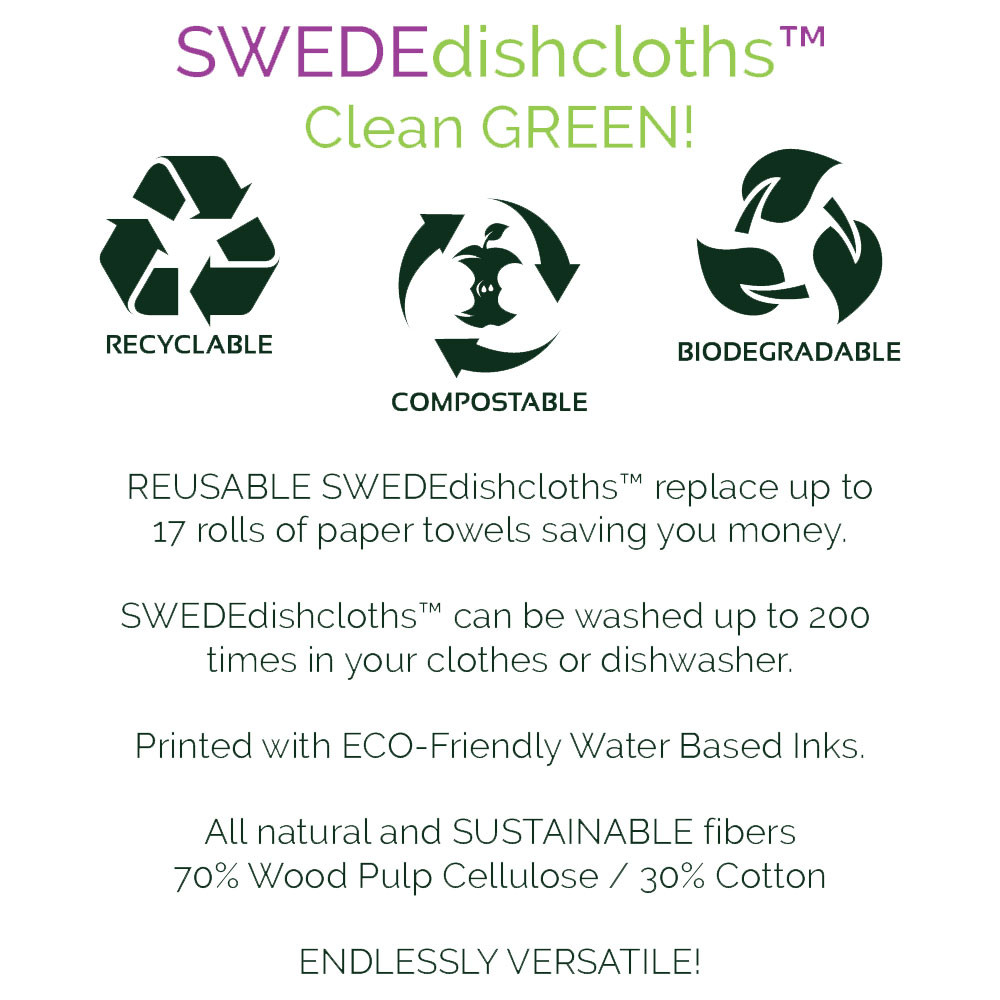 Mixed Camping Set of 3 (One of each design) Swedish Dishcloths ECO friendly, Ab