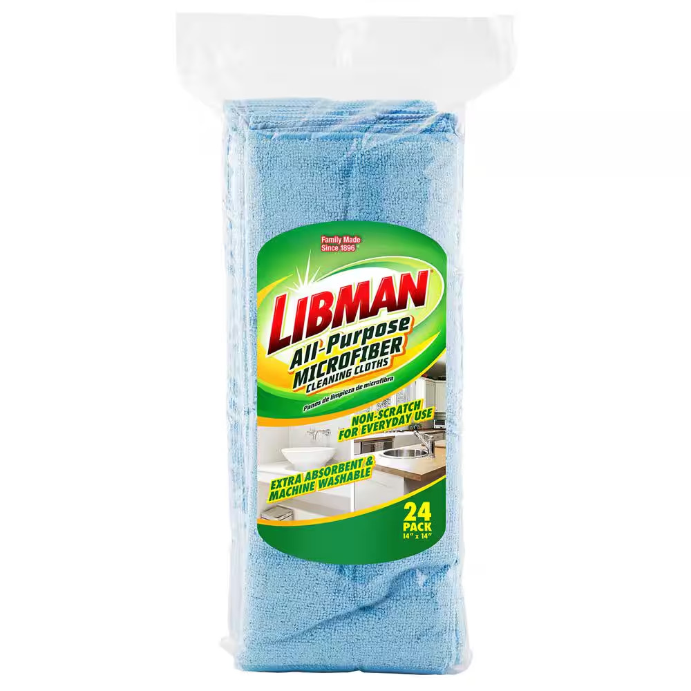 Libman Microfiber Cleaning Cloth Towels 24 Pack 14×14 Lint Free All Purpose