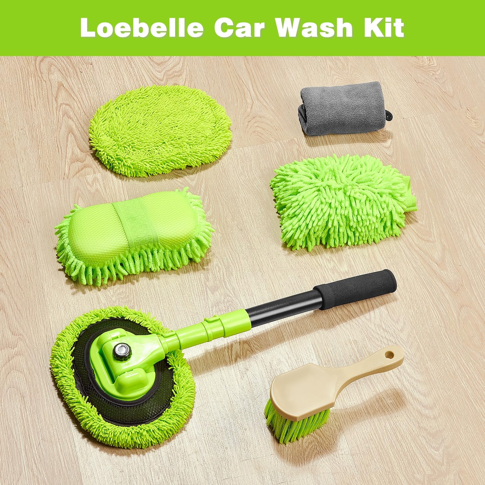 7-in-1 Car Wash Brush Kit with 15° Curved Long Handle for Cars