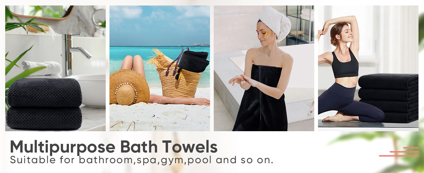 Bath Towel Set Pack of 4, 30 x 60 Inches Large Microfiber Bath Towels, Soft,