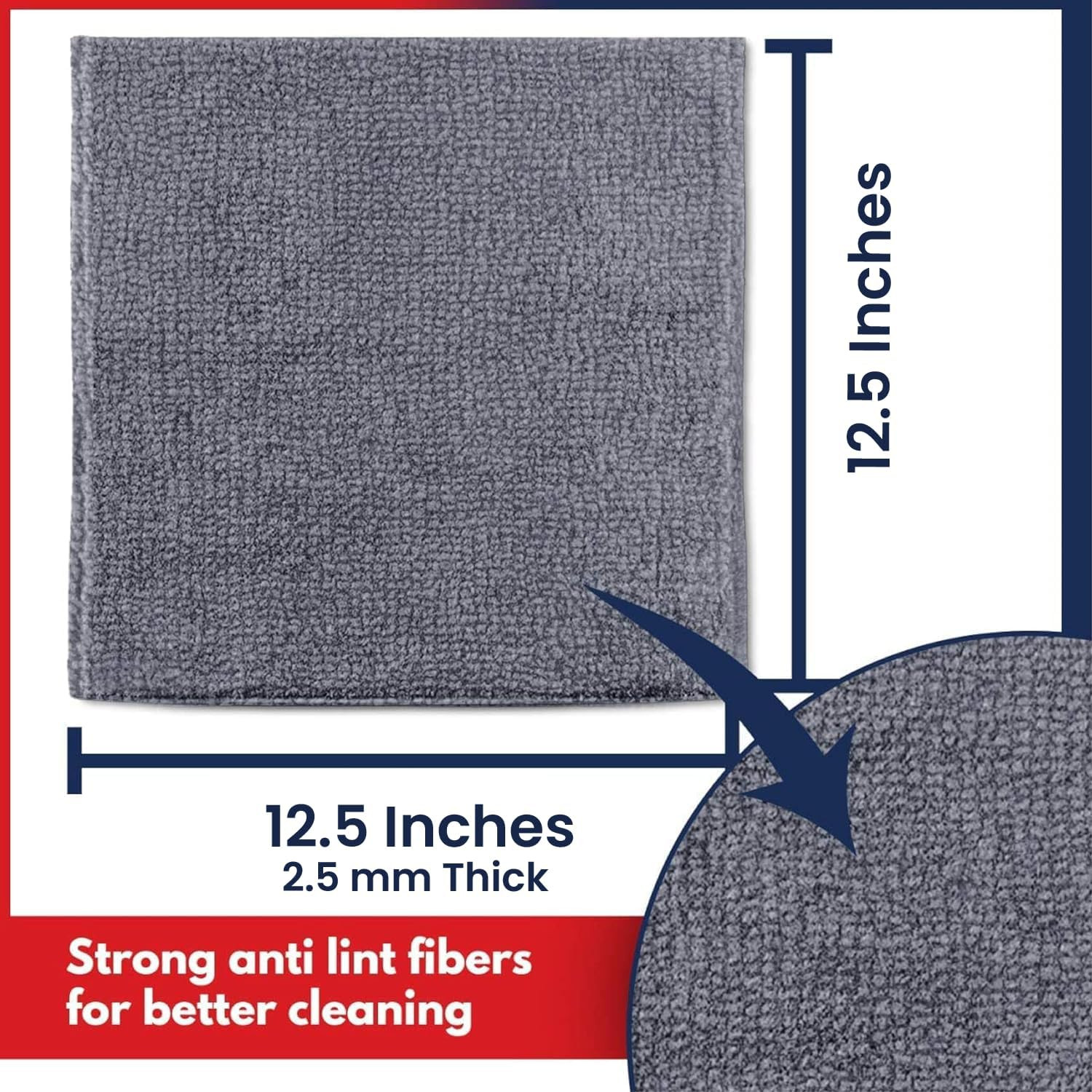 USANOOKS Microfiber Cleaning Cloth Grey – 12 Pcs (12.5″X12.5″) High Performance