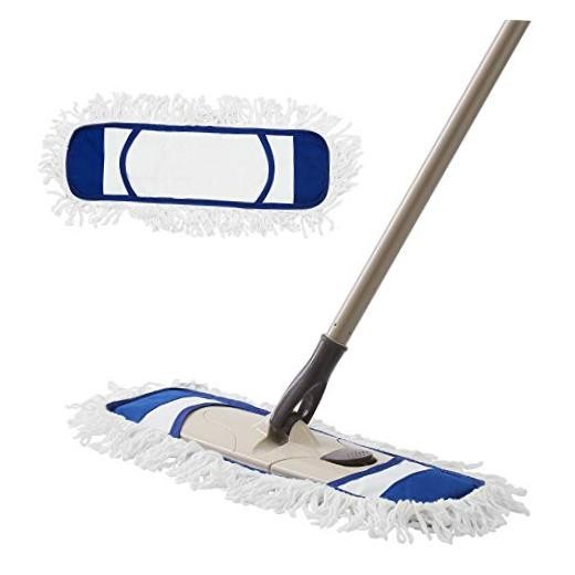 Dust Mop with 2 Reusable Washable Pads – One Touch Replacement, Height Blue