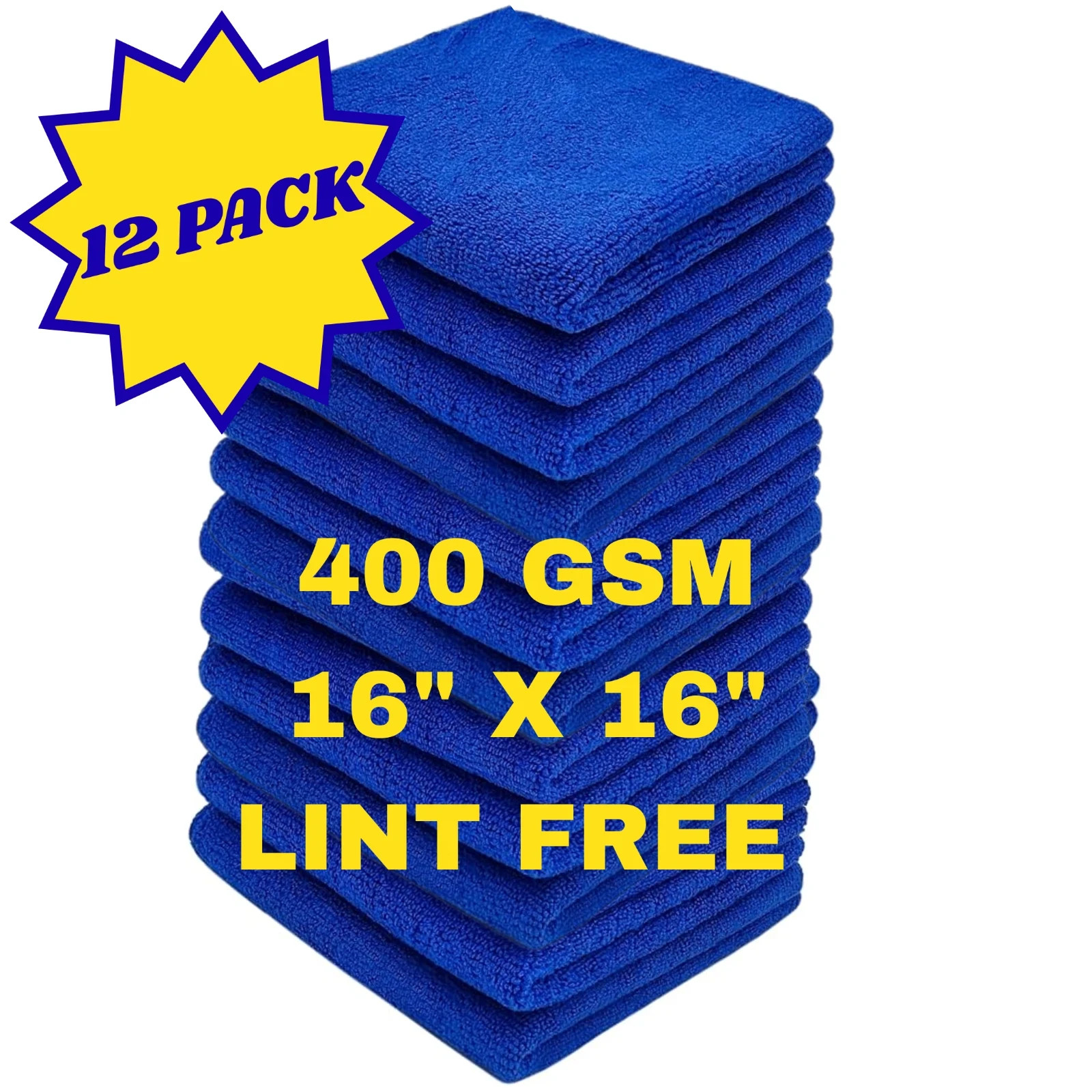 Microfiber Cleaning Cloth 16×16 Car Polishing No Scratch Detailing 12 Pac 400GSM