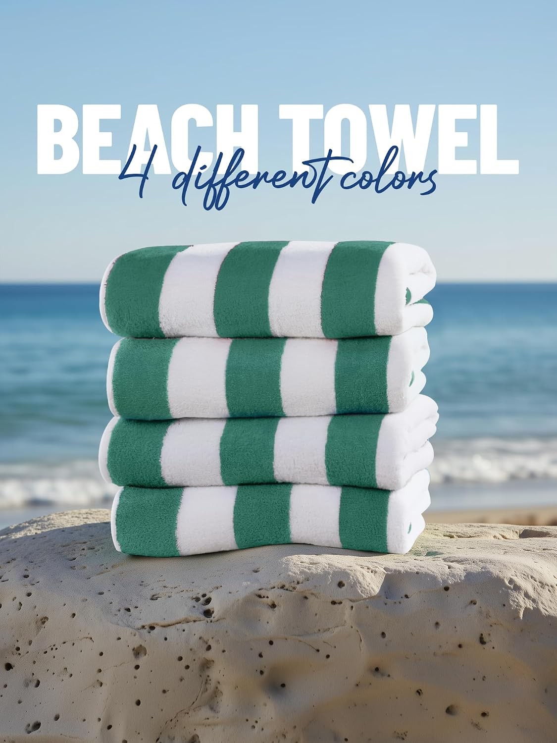 Pack of 4 Cabana Beach Towels, Oversized 30 x 60 Inches Cotton Beach Towel Set,