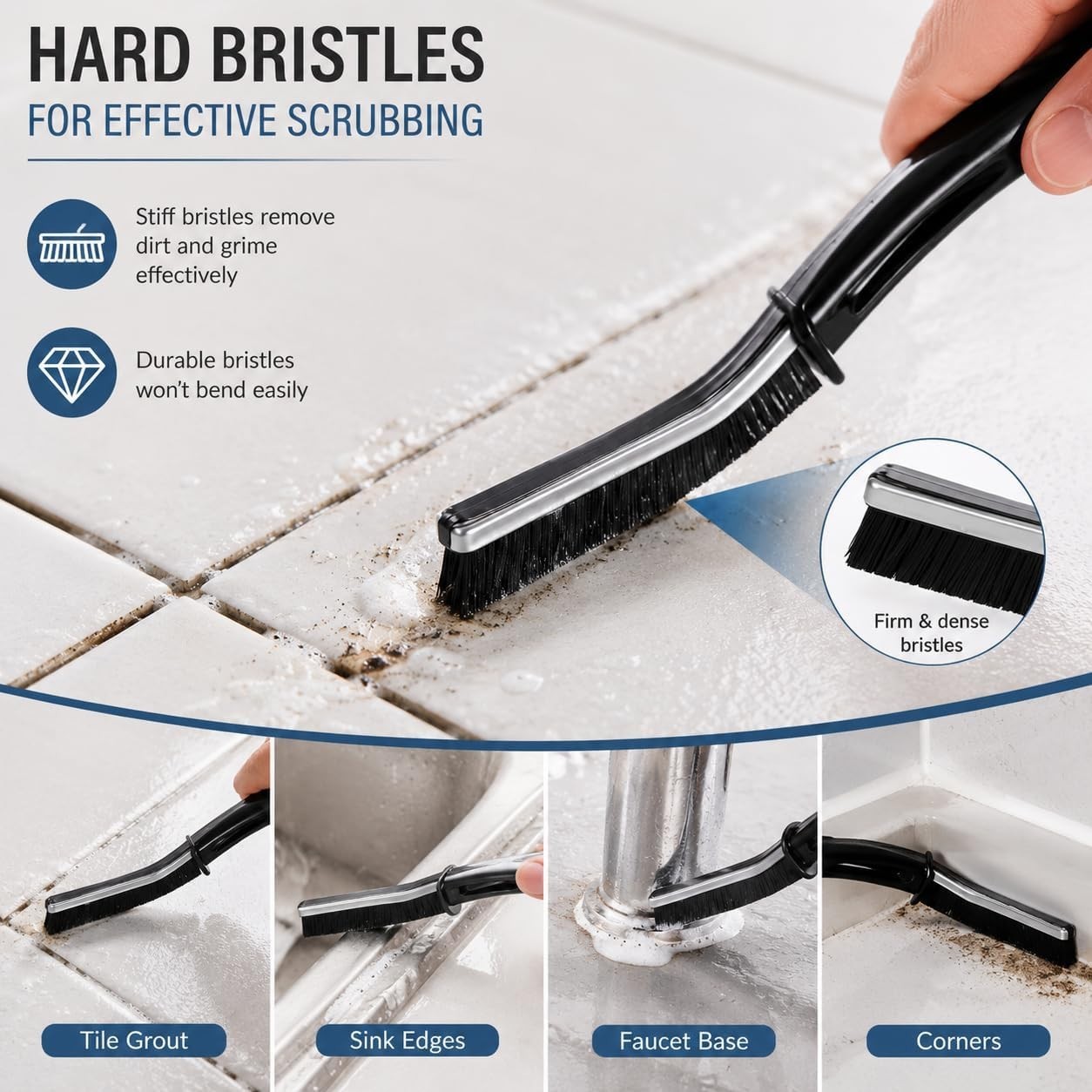 3pcs Crevice Cleaning Brushes | Hard-Bristled Gap Scrub for Tile & Window Tracks