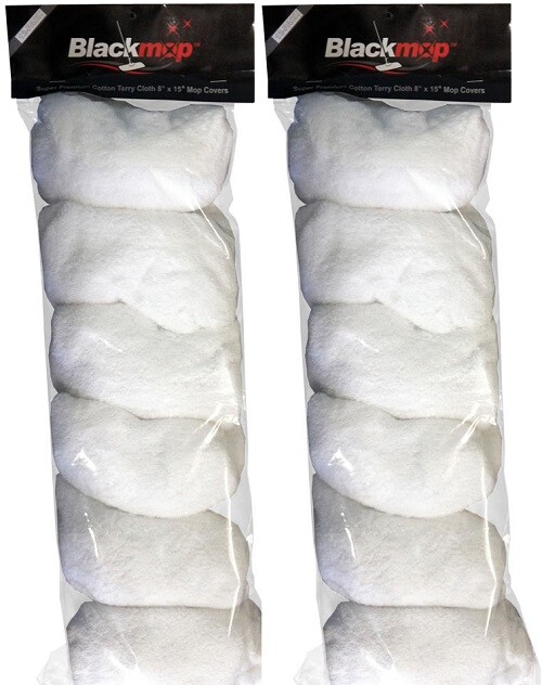 Black Mop Super Premium Cotton Terry Cloth 8 in x 15 in Mop Cover – Two Pack