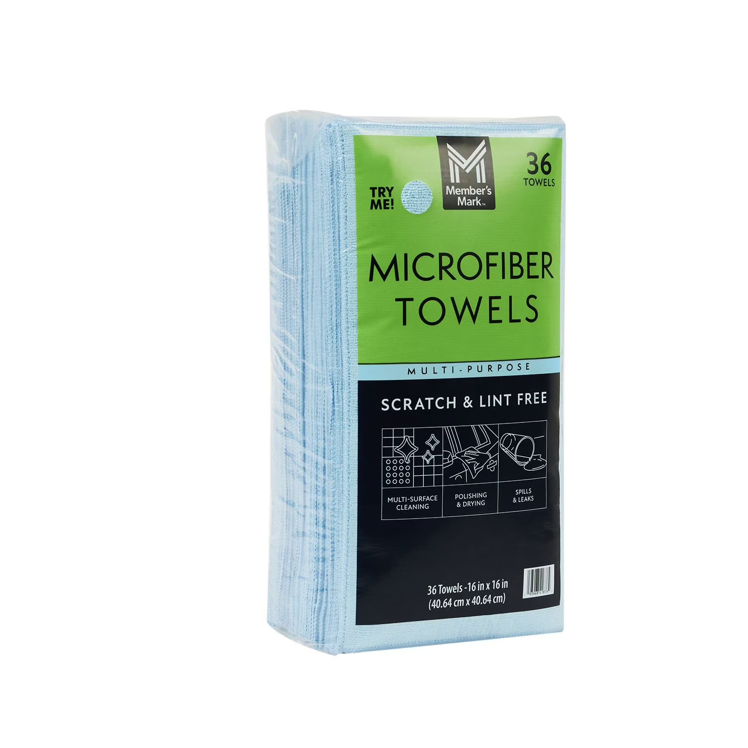 Member’s Mark Microfiber Towels – Blue, 16″ x 16″, 36 Count Cleaning Cloths