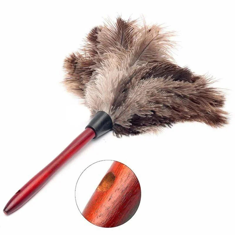 NEW Household Anti-Static Ostrich Feather Brush Wooden Handle Duster Dust Remova