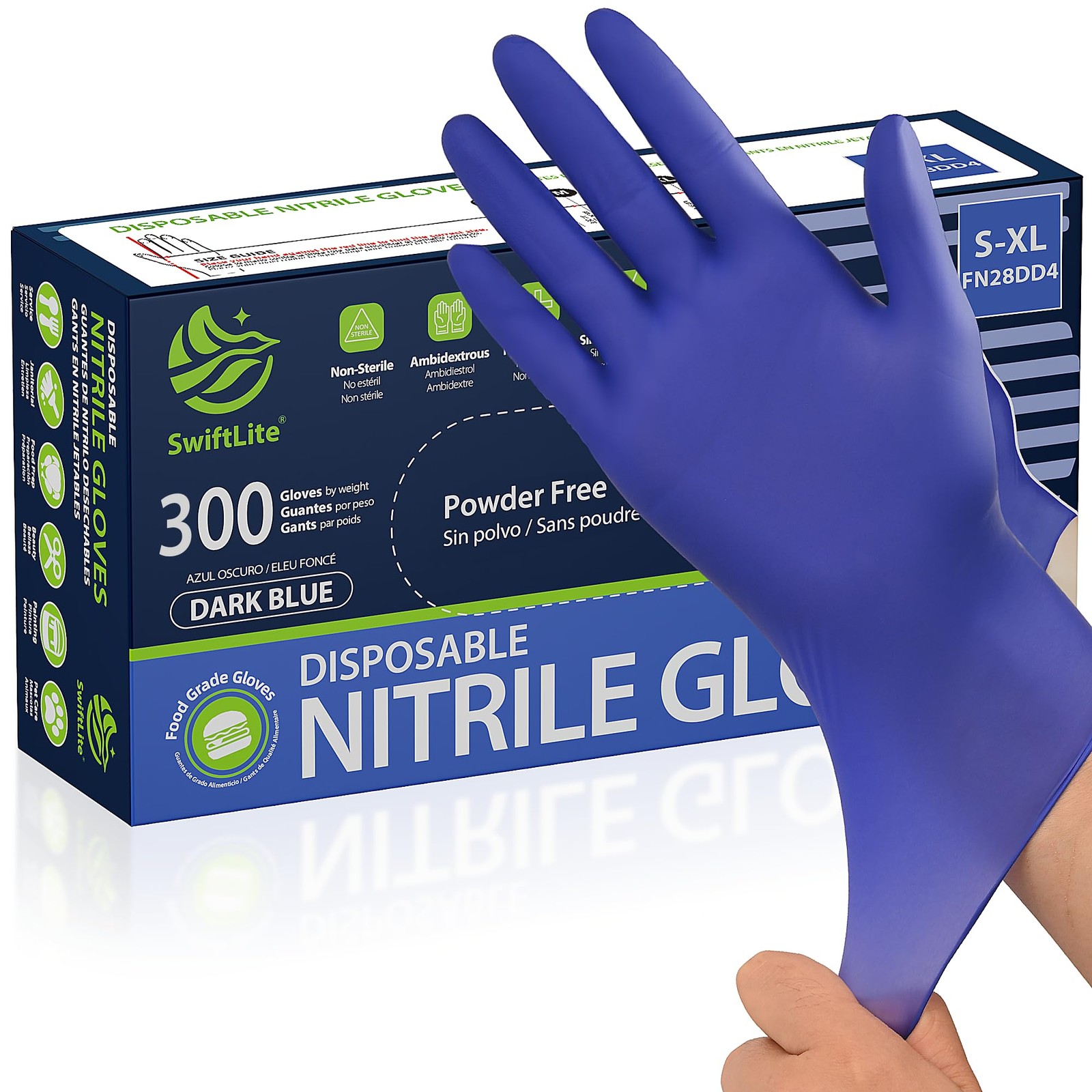 SWIFTLITE Disposable Nitrile Gloves, Food Safe, Latex-Free Small, Dark Blue