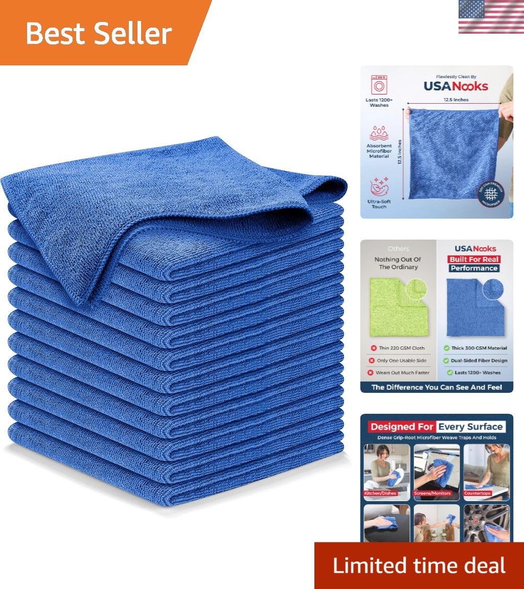 Ultra Absorbent Microfiber Cleaning Cloth – 12 Pack, 1200 Washes, 12.5″x12.5″
