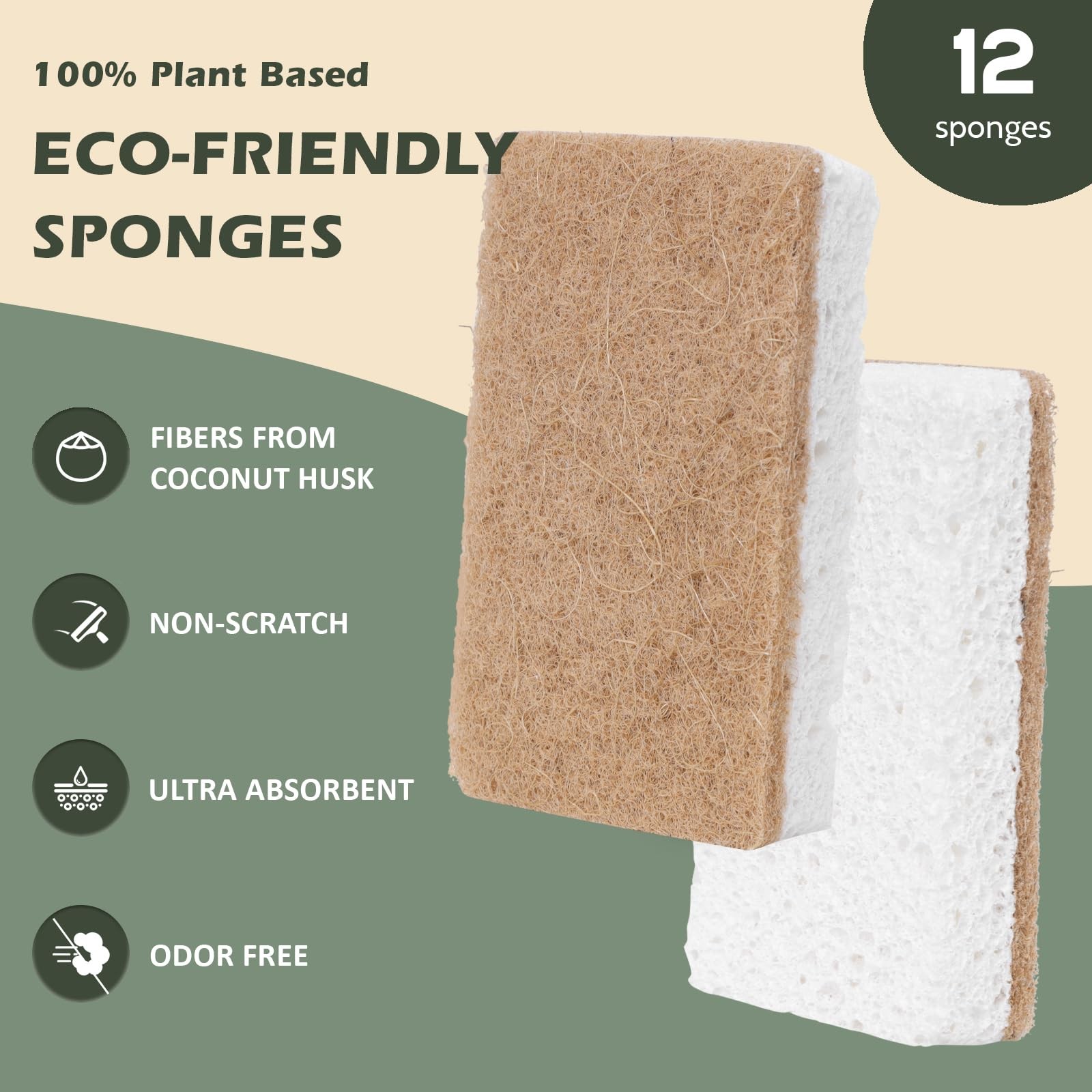 PlantBased Kitchen Sponges FSC Certified and PETA Approved, Natural, EcoFrie…