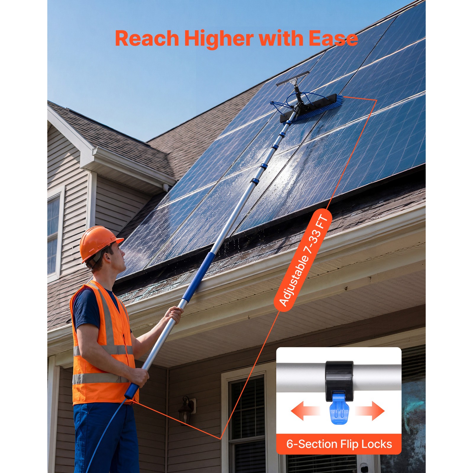 Uimoso Solar Panel Cleaning Kit with 33 ft Water Fed Pole, Brush, and Squeegee