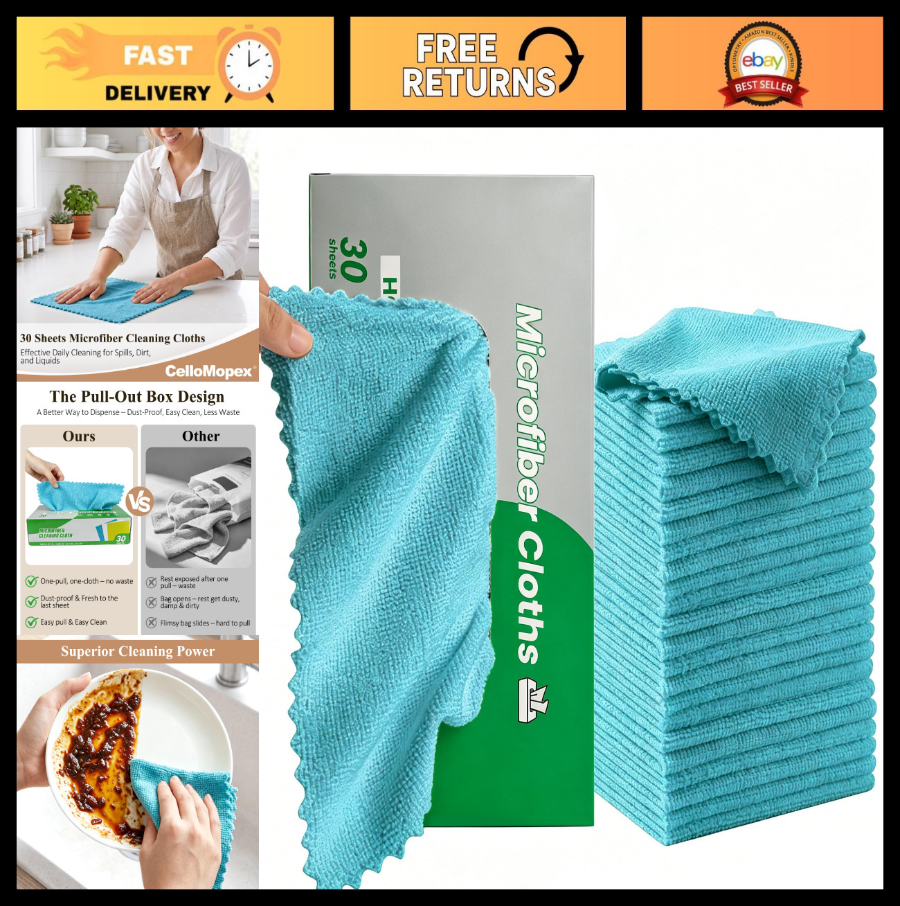 30 Pack Microfiber Cleaning Cloths – Ultra Absorbent, Lint Free, Reusable Towels
