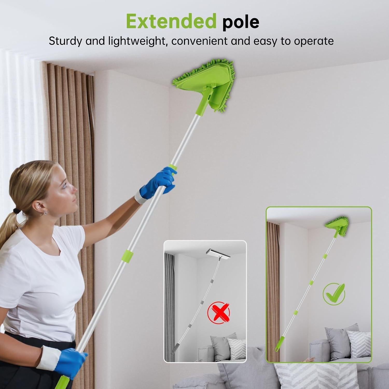 Wall & Baseboard Cleaner Mop Tool with 82” Long Handle, 360 Degree Rotating …