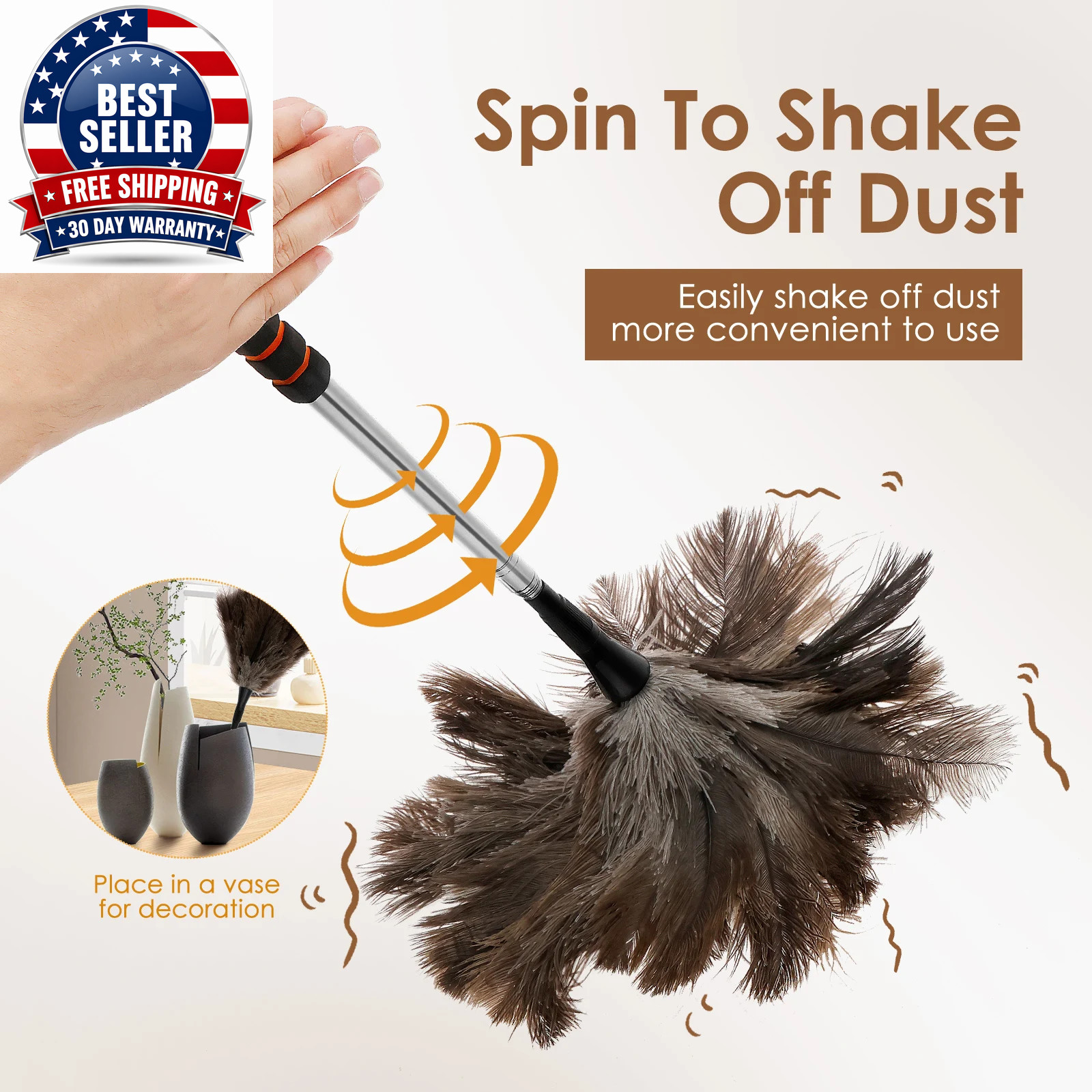 Feather Duster Ostrich Feather Duster with Extendable Metal Handle anti Static C