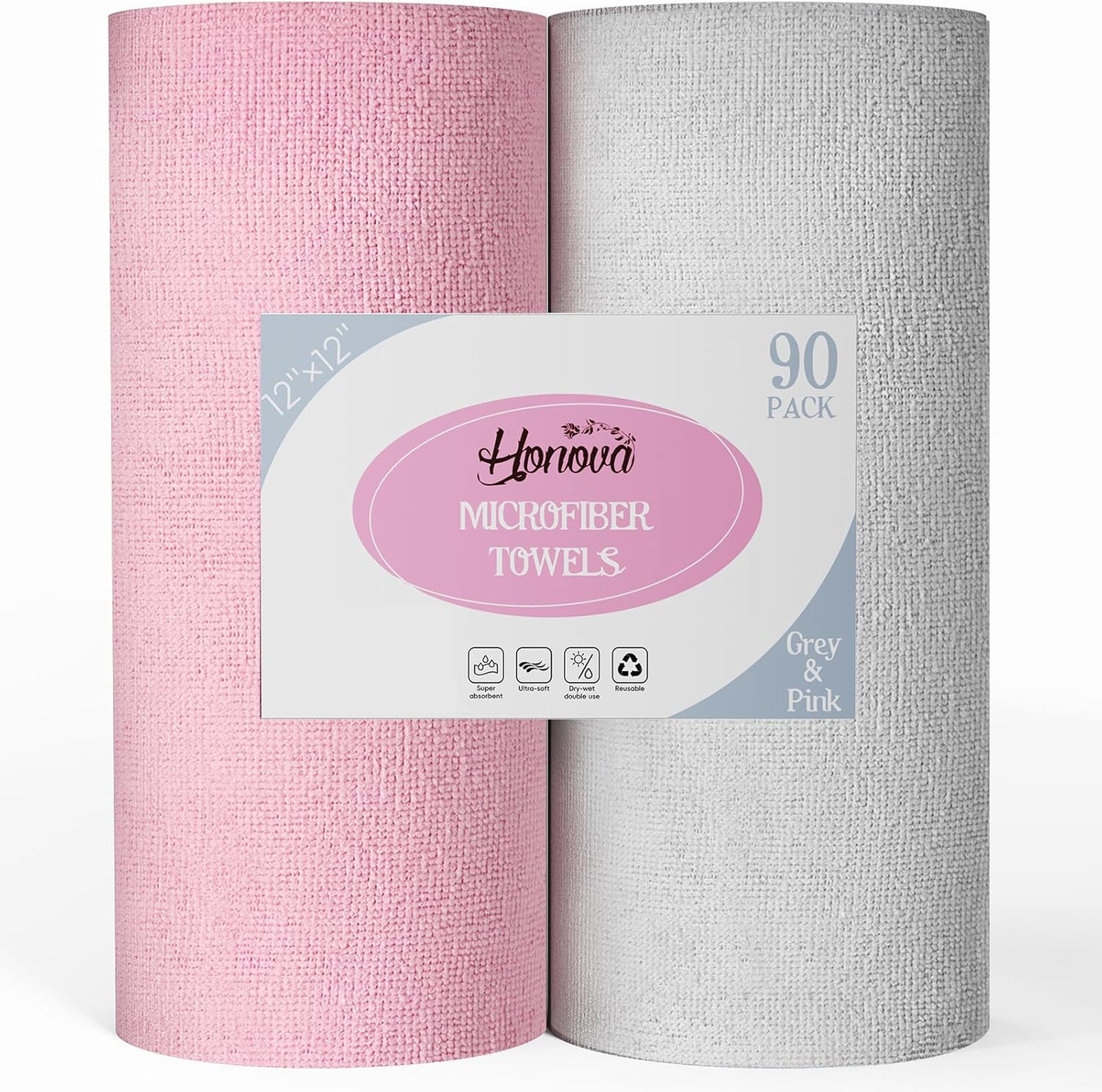 Microfiber Cleaning Cloth Roll 90 Pack 12×12 Inches Tear Away Reusable Washable