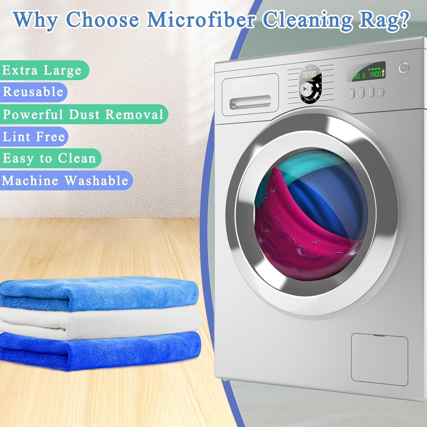 6 Pcs Extra Large Microfiber Cleaning Cloth 20″ x 30″ Washable Reusable Large