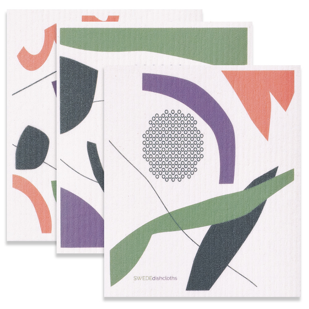 Swedish Dishcloth Set of 3 each Mixed Abstract, 1 of each design