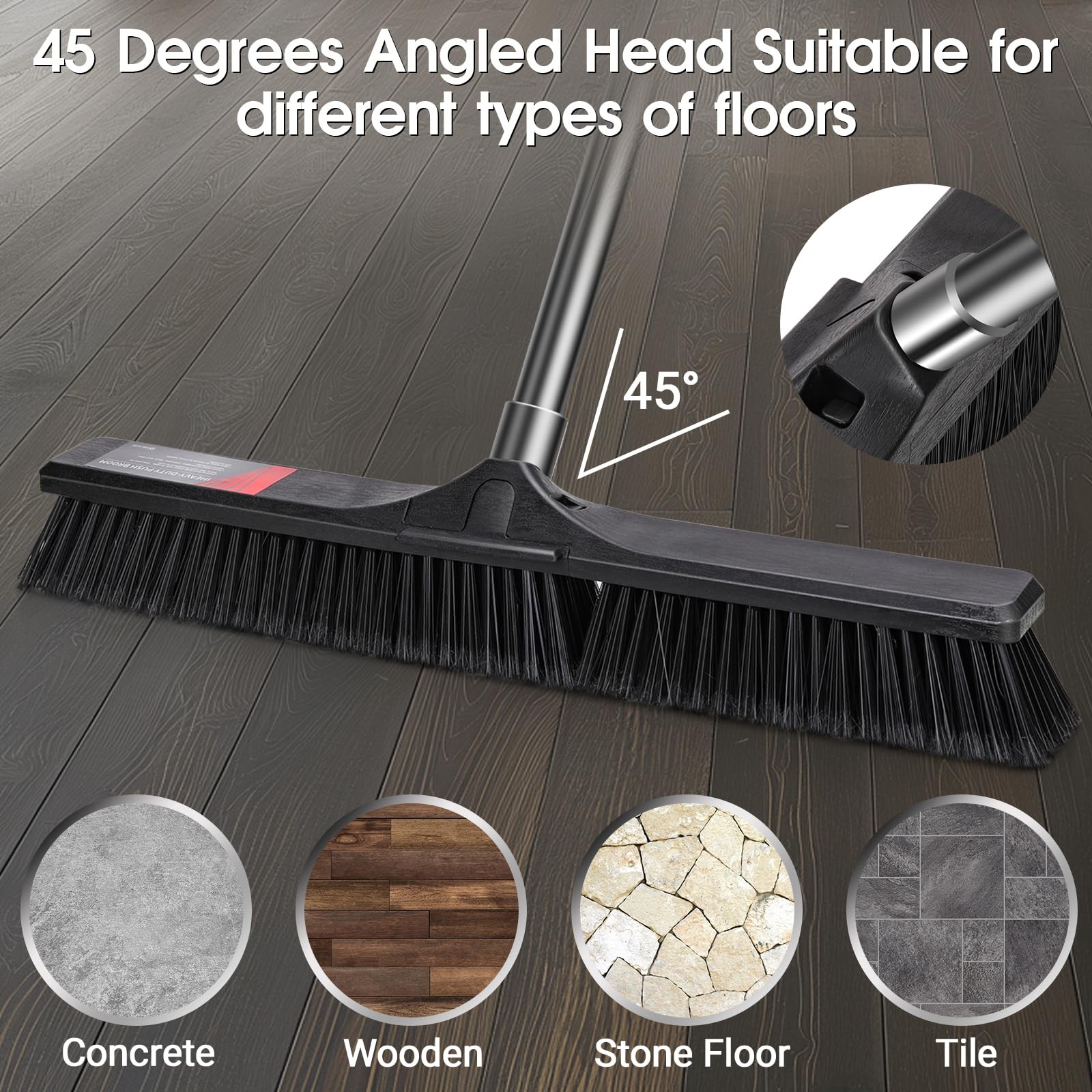 Push Broom Outdoor Heavy Duty,24″ Push Broom with Stiff Bristles,Heavy Duty G…