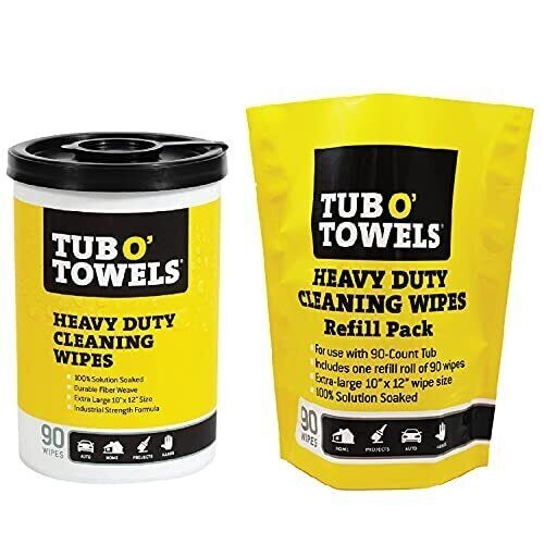 Tub O Towels TW90 + (2) TW90-P Refill Heavy Duty Multi-Surface Cleaning Wipes