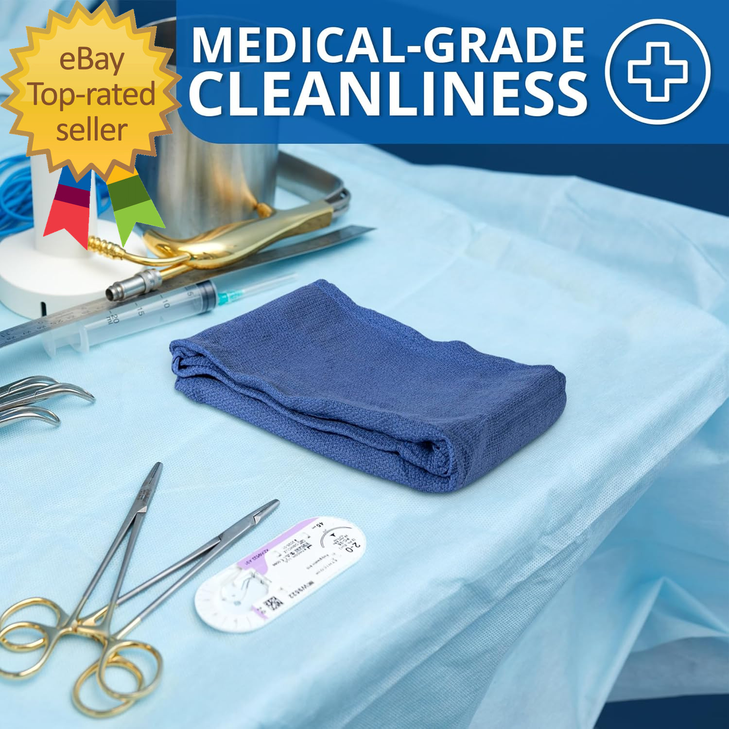 Surgical Towels for Cleaning Huck Towels 12 Pack 100% Cotton Size 15X25 Blue Cle
