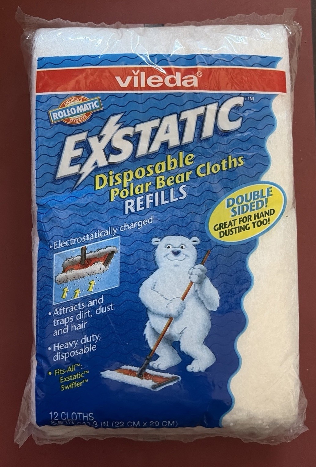 1999 Vileda Exstatic Polar Bear Cloths 12ct 8.6in x 11.3in Refills