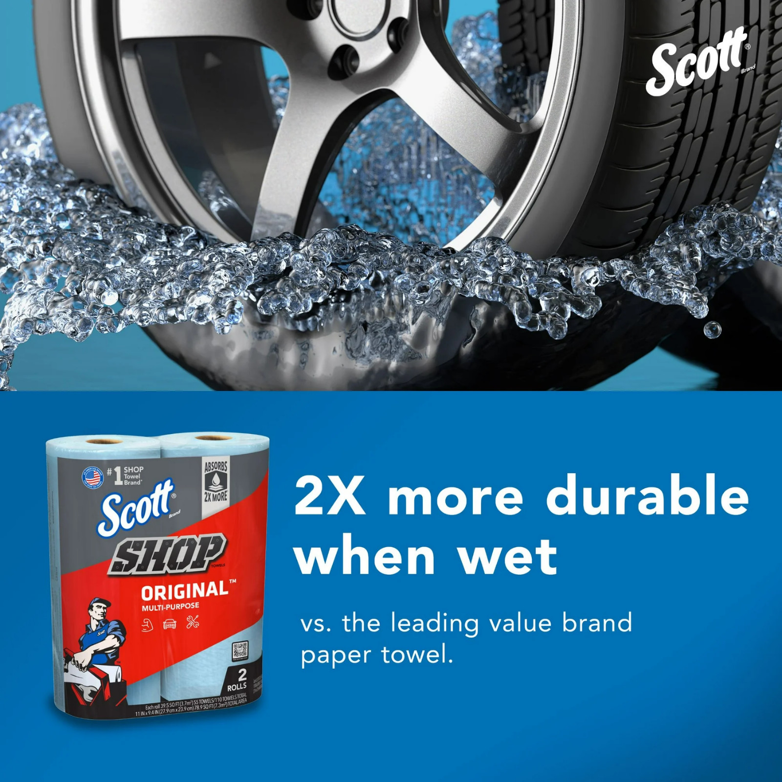 Scott Shop Towels Original Blue – 6 Rolls – 330 Total Sheets – Heavy Duty