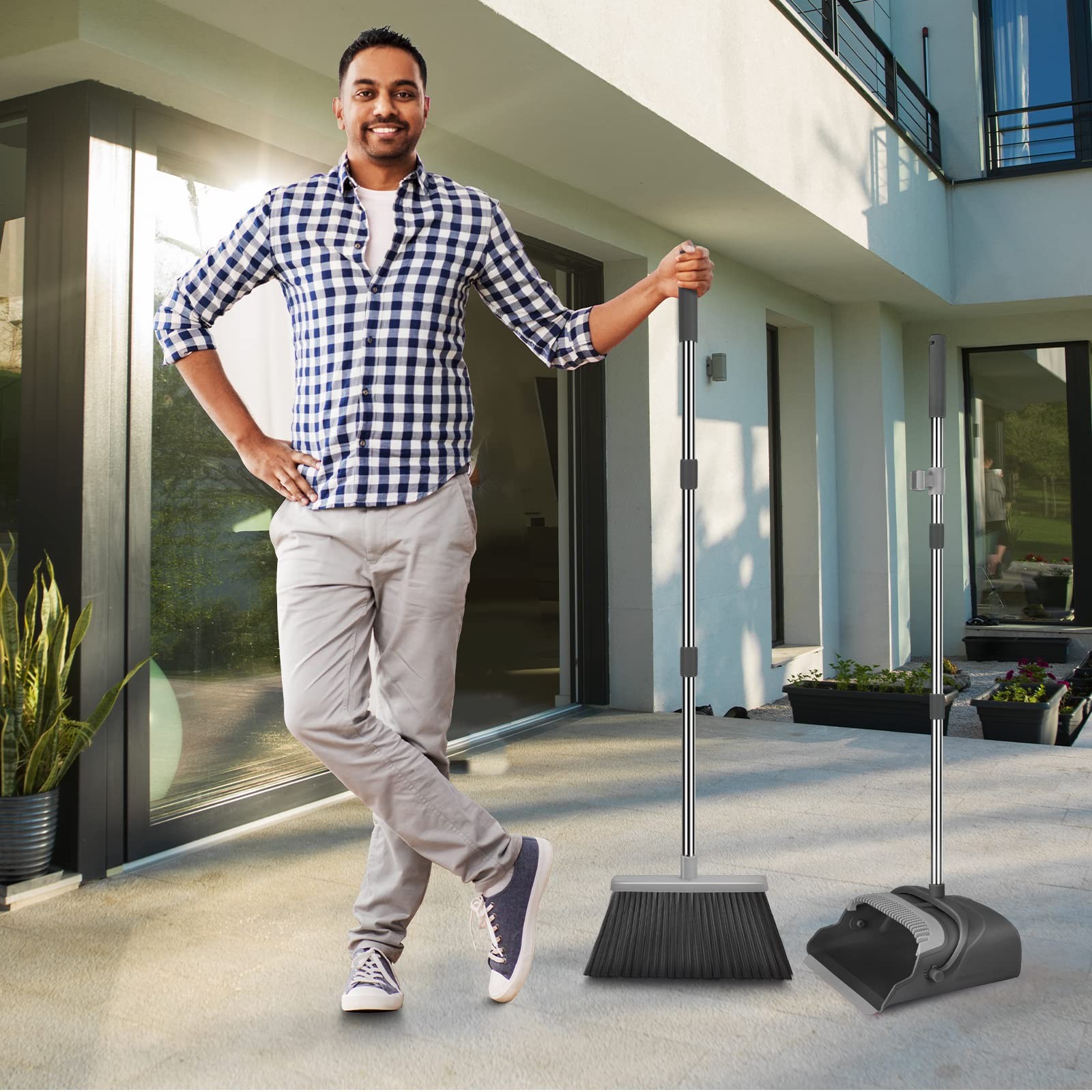 Broom and Dustpan Set for Home, Office, Indoor&Outdoor Sweeping, Stand Up Bro…