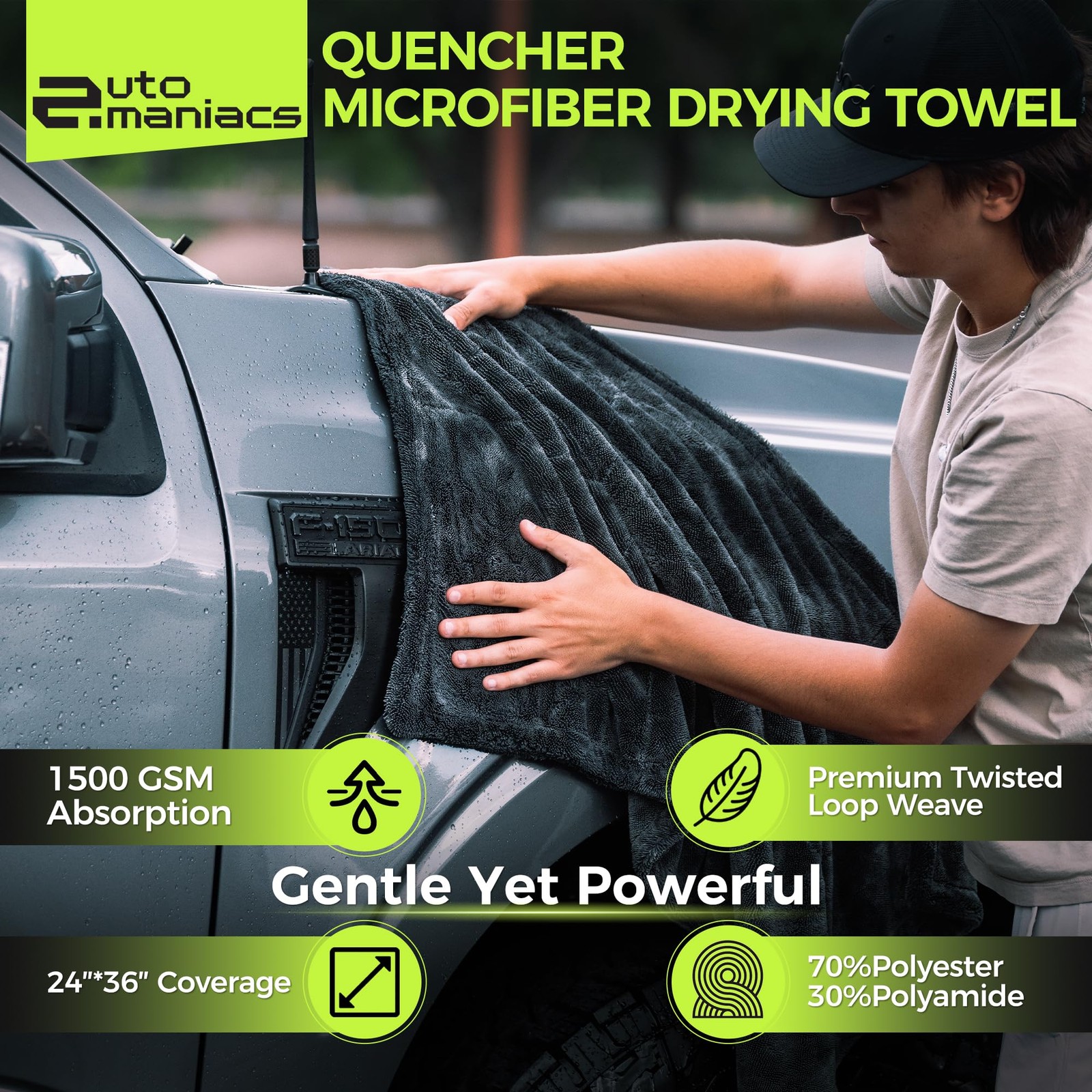 AutoManiacs Drying Towel for Car Detailing, 1500 GSM Ultra Super Absorbent, 24×3