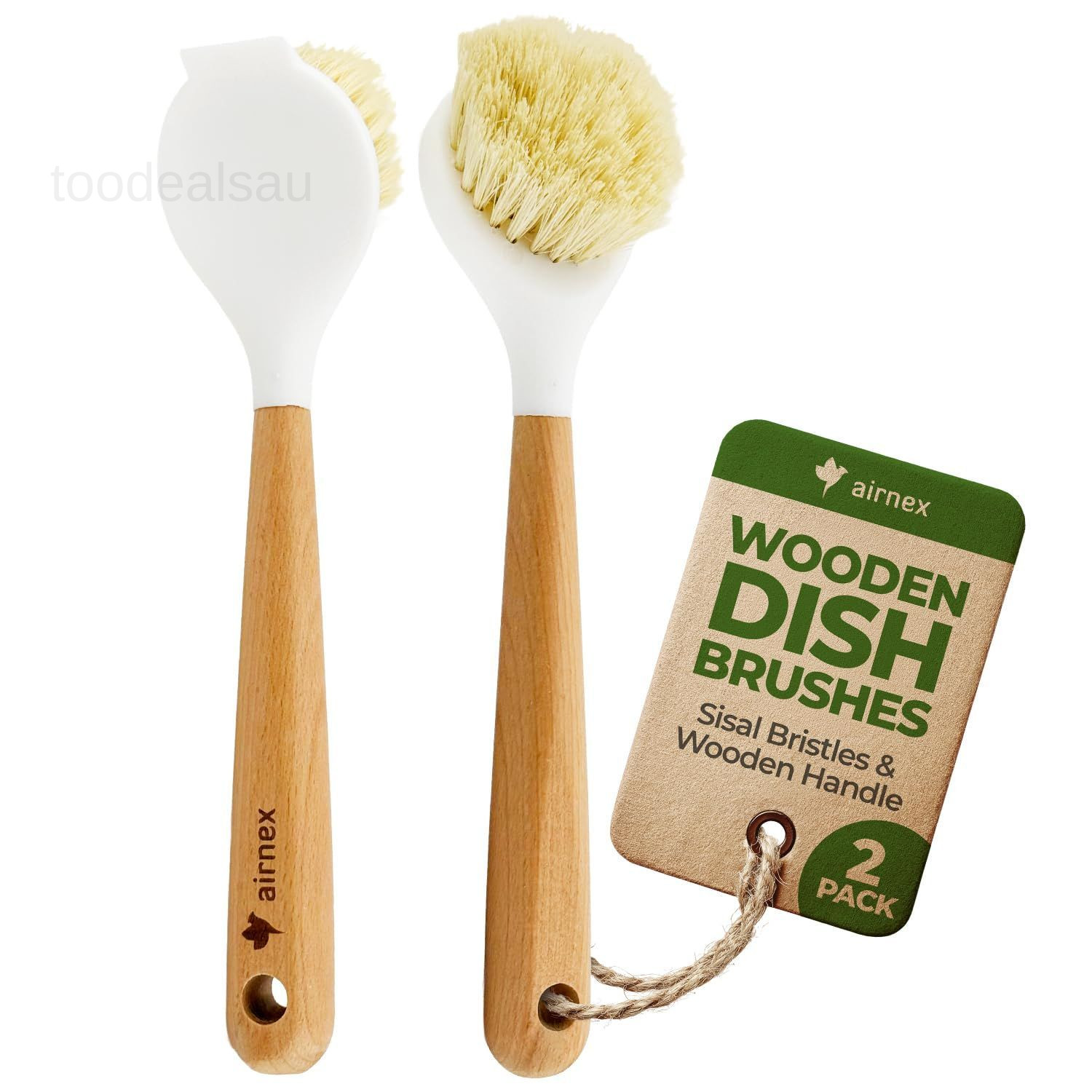 Wooden Dish Brush Set of 2 – with Handle Pack 2, White