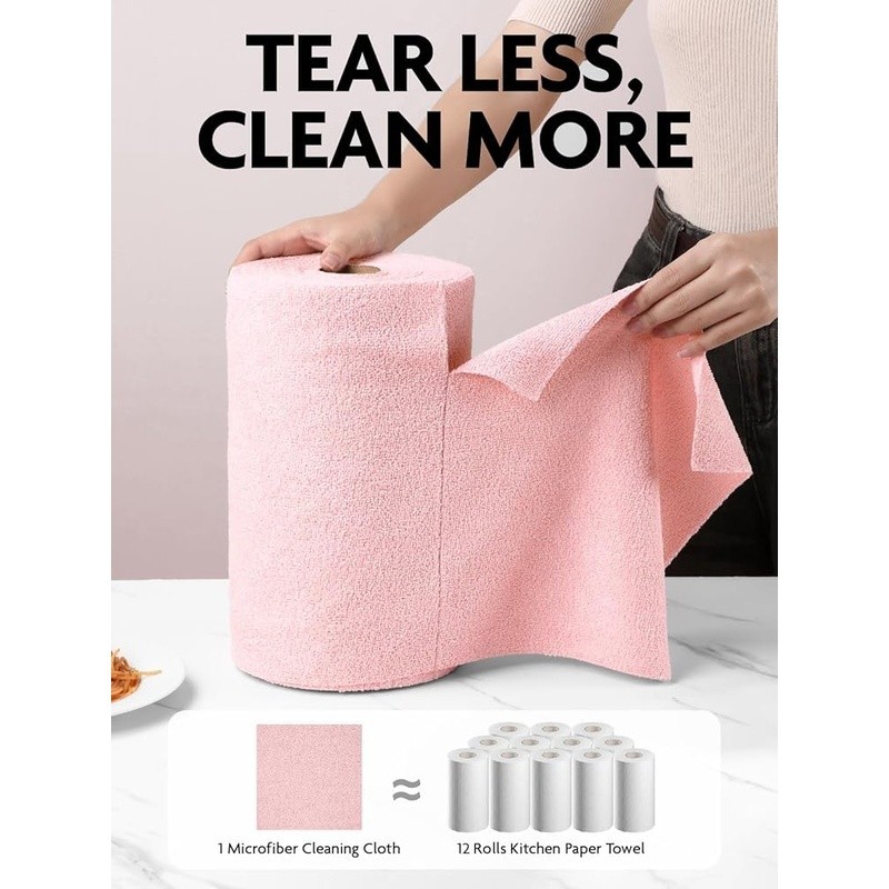75 Count Microfiber Cleaning Cloths Quick Tear Washable Lint Free Absorbent Pink