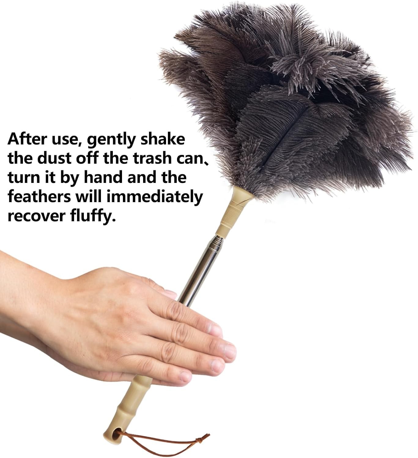 Aldwin Ostrich Feather Duster with Extension Pole Up to 43 inch, Genuine Fluffy