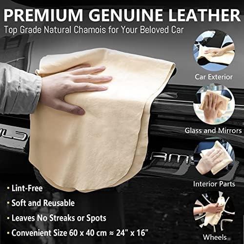 Chamois Cloth for Car 2 Pack Shammy Towel 24” x 16” (2.58 sq ft Each) Super Ab