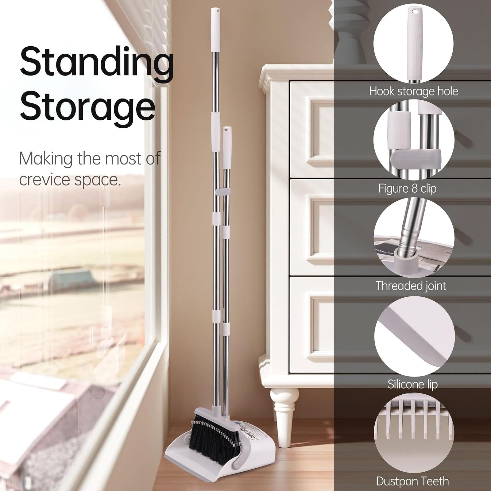 OPTTIDI Broom and Dustpan Combo Set for Indoor Outdoor Cleaning