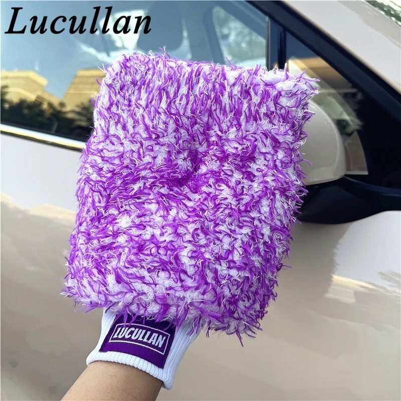 Premium Purple Microfiber Car Wash Mitt Glove Foam Stitch