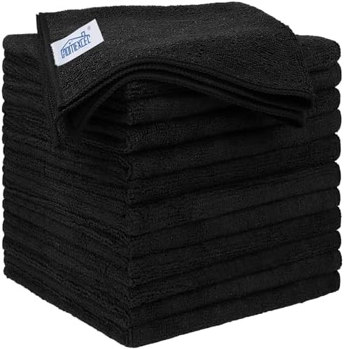 Black Microfiber Cleaning Cloth 12 Pack, 12.5 x 12.5 inch Microfiber Towels for