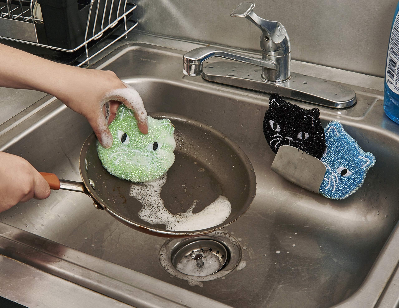 Kikkerland Reusable Cat Sponge Set 3 Count Cute Functional Kitchen Sponges