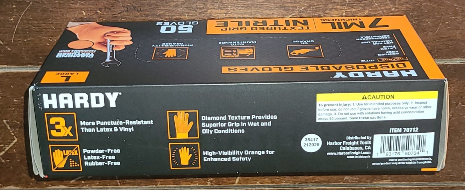 Hardy 50 Piece ORANGE Textured Grip Nitrile LARGE Disposable Gloves #70712