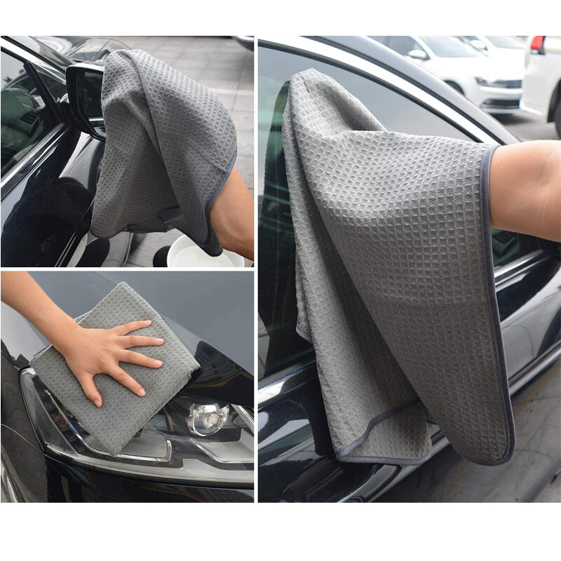 CarCarez Microfiber Waffle Weave Towel Large size 16″ x 24″ ,380 GSM ,Gray