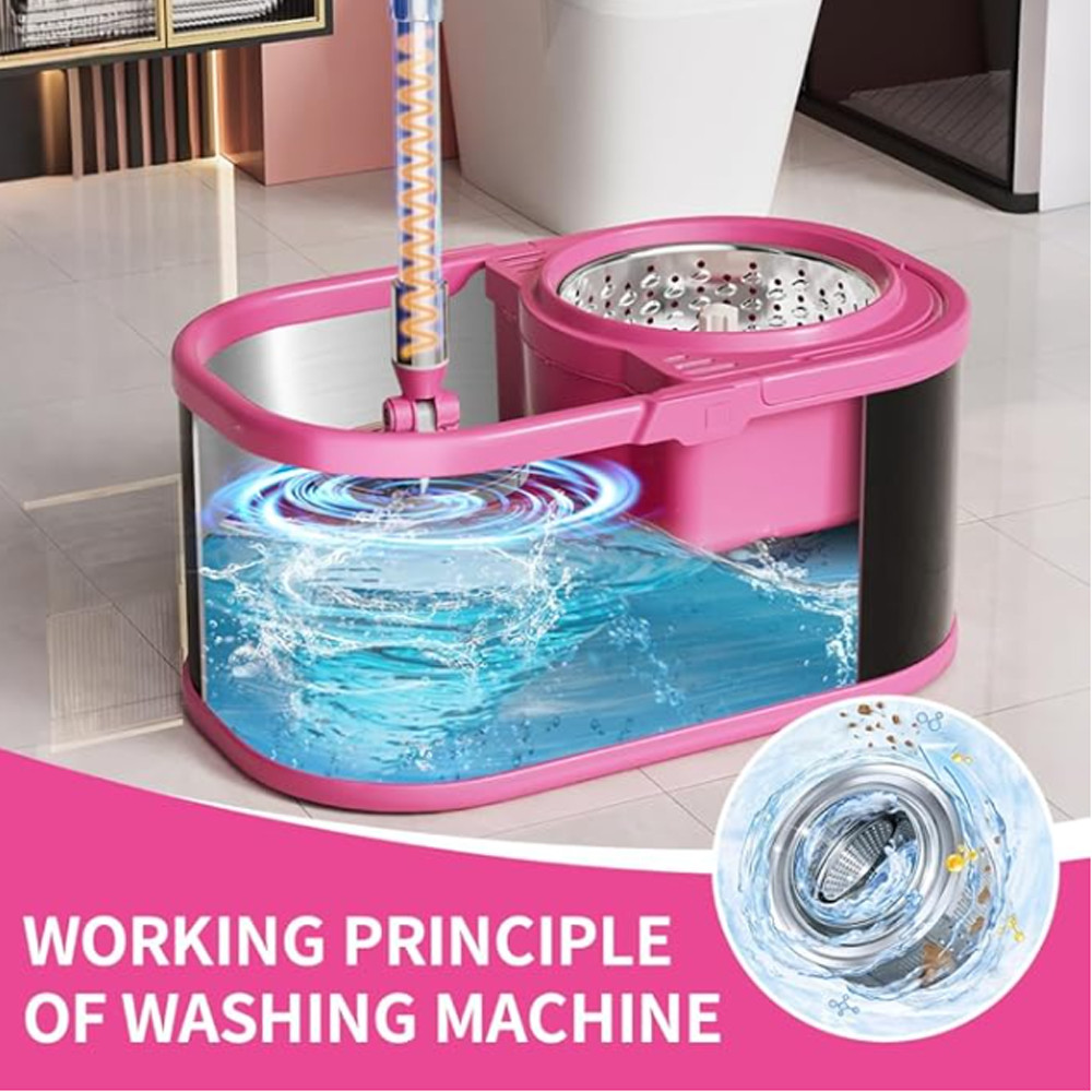 360 Spin Mop Bucket Set Stainless Steel Wringer 2/4/6 Heads Refill