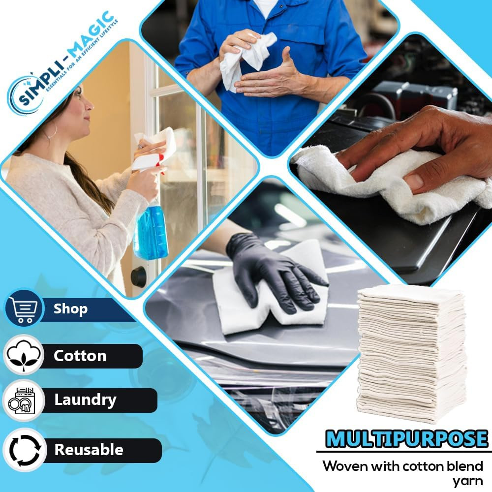 Simpli-Magic Cotton Shop Towels 14″X12″ (90 Pack) – Reusable Cleaning Shop Rags